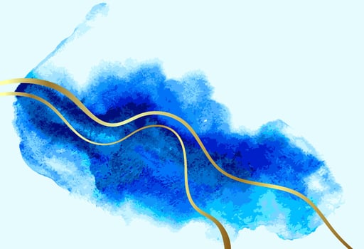 Blue and Gold Wave Artwork Watercolor Template. vector