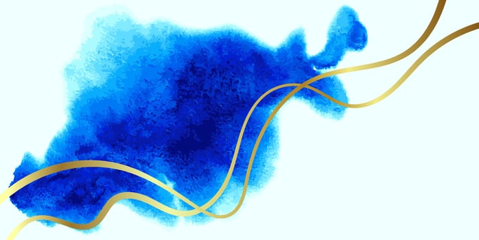 Blue and Gold Wave Artwork Watercolor Template. vector
