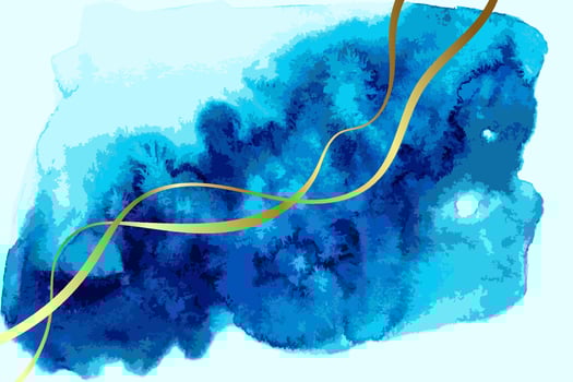 Blue and Gold Wave Artwork Watercolor Template. vector