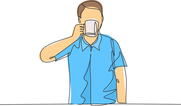 One continuous single line drawing of young happy employee worker enjoy drinking a mug of great taste hot fresh espresso coffee. Drinking coffee or tea concept cartoon design illustration png