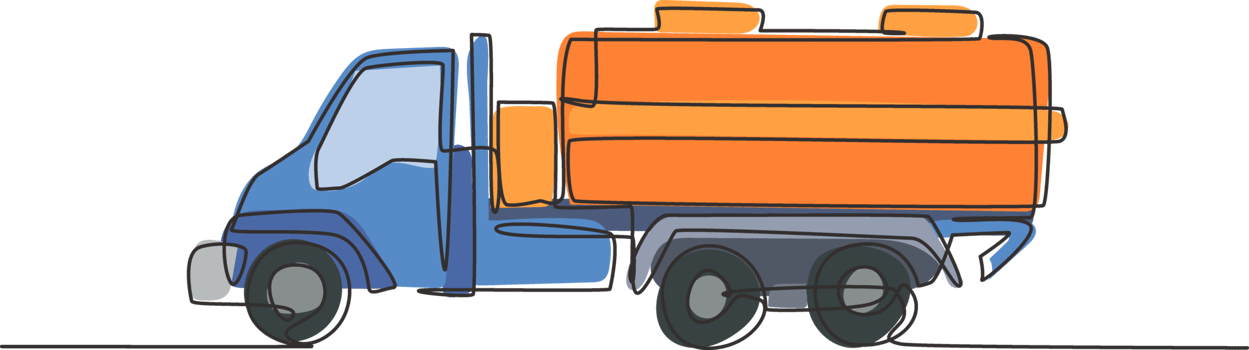 Single continuous line drawing of tanker truck for delivering gasoline to gas station. Heavy diesel container machines equipment concept. Trendy one line draw design illustration graphic png
