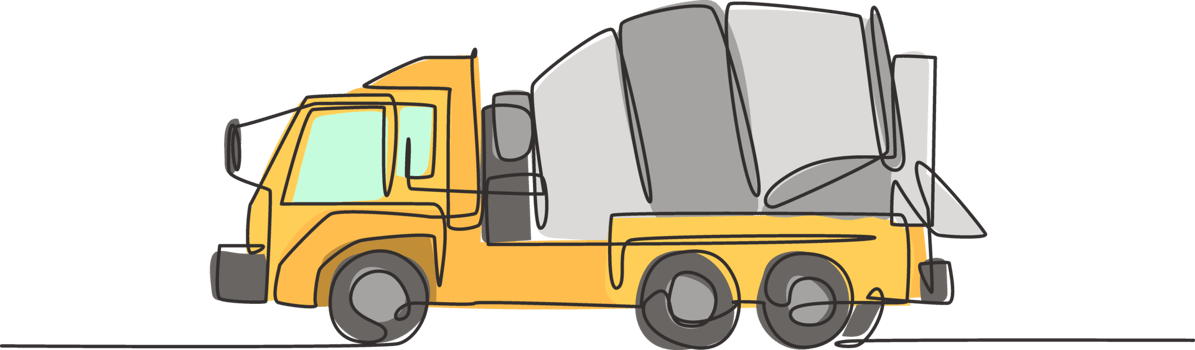 One single line drawing of truck mixer for mobile mixing cement illustration, commercial vehicle. Heavy machines vehicles construction concept. Modern continuous line graphic draw design png
