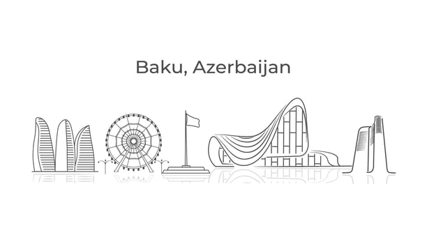 Baku, Azerbaijan line skyline silhouette. Stroke vector illustration