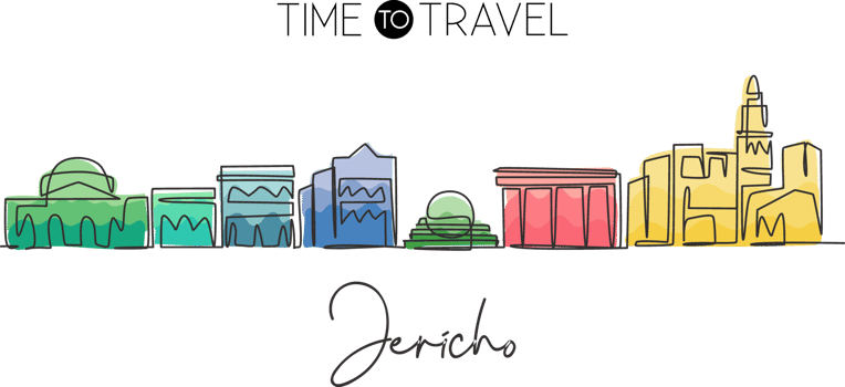 One single line drawing of Jericho city skyline, Palestine. Town landscape for home wall decor poster. Best holiday destination. Trendy continuous line draw graphic design illustration png
