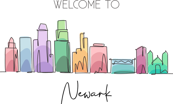 Single continuous line drawing of Newark city skyline, New Jersey. Famous city scraper landscape. World travel home wall decor art poster print concept. Modern one line draw design illustration png
