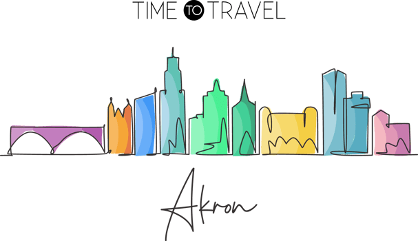 Single continuous line drawing Akron city skyline, Ohio. Famous city scraper landscape. World travel home wall decor art poster print concept. Modern one line draw design graphic illustration png