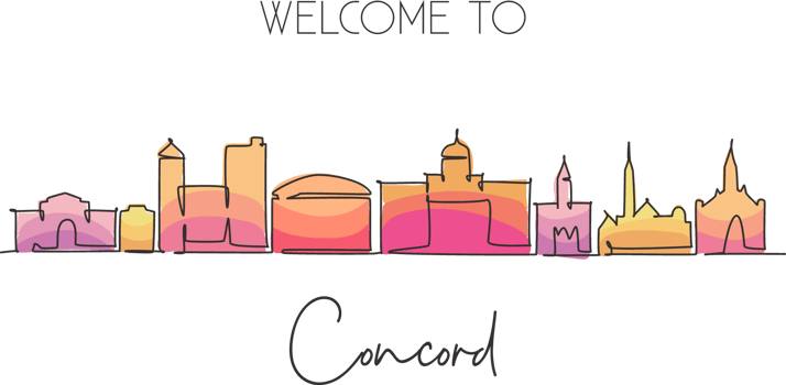 Single continuous line drawing of Concord skyline, New Hampshire. Famous city scraper landscape. World travel home wall decor art poster print concept. Modern one line draw design illustration png