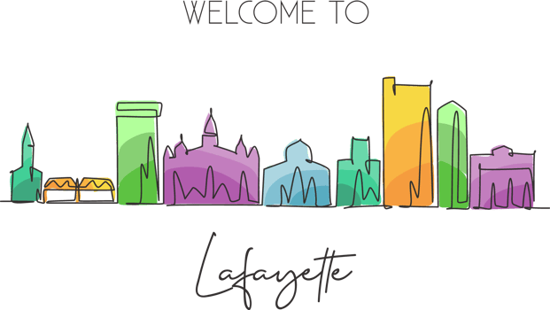 One continuous line drawing of Lafayette city skyline, Louisiana. Beautiful landmark. World landscape tourism travel home wall decor poster print. Stylish single line draw design illustration png