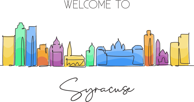 Single continuous line drawing Syracuse skyline, New York State. Famous city scraper landscape. World travel home wall decor art poster print concept. Modern one line draw design illustration png