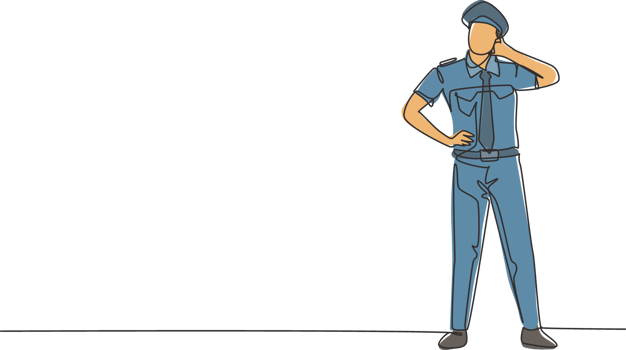 Single continuous line drawing pilot stands with call me gesture and complete uniform serves airplane passengers fly to destination. Professional job. One line draw graphic design illustration png