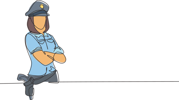 Single continuous line drawing of young beauty police woman in uniform posing cross arms on chest. Professional work job occupation. Minimalism concept one line draw graphic design illustration png