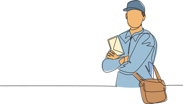 Single continuous line drawing of young postman cross arm on chest and holding envelope letters. Professional work job occupation. Minimalism concept one line draw graphic design illustration png