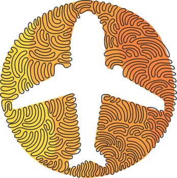 Single continuous line drawing plane icon airplane travel transportation. Outline figures icons for ui ux website mobile app. Swirl curl circle style. One line design illustration png