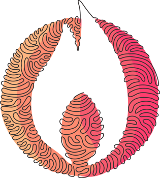 Continuous one line drawing fire flame emoji icon logo symbol. Lit symbol modern simple icon for website design mobile app, ui. Swirl curl circle style. Single line draw illustration png