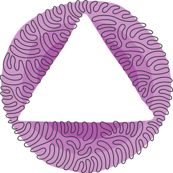 Single continuous line drawing triangle icon. Flat style. Triangle logo icon for web site design, logo. Triangle symbol or sign. Swirl curl circle style. One line draw illustration png