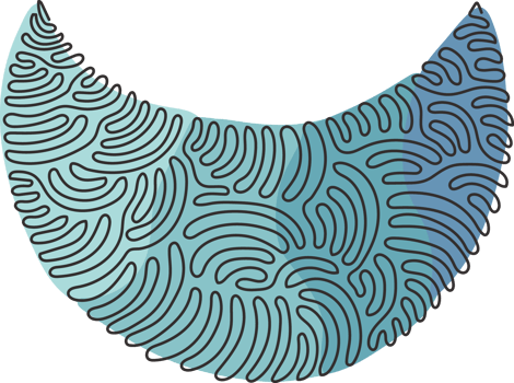 Single one line drawing flat design crescent badge icon. Black geometric shape. Tag or logo design. Abstract isolated sign. Business element. Swirl curl style. Continuous line draw graphic png