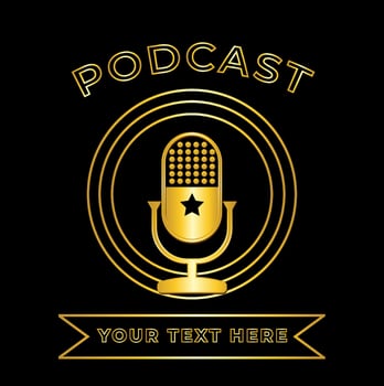 Podcast microphone gold symbol. golden icon template logo vector design