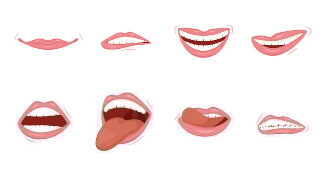 Set of emotional women's lips. Cartoon cute mouth expressions. vector