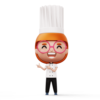Happy kid chef wearing chef uniform pointing finger, 3d rendering png
