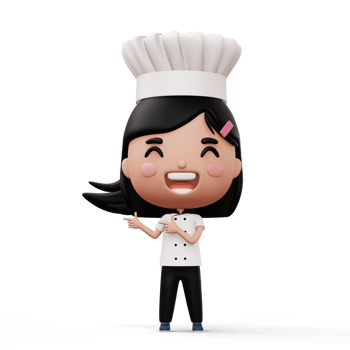 Happy kid chef wearing chef uniform pointing finger, 3d rendering png