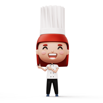 Happy kid chef wearing chef uniform pointing finger, 3d rendering png