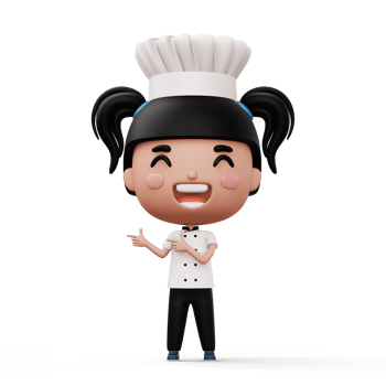 Happy kid chef wearing chef uniform pointing finger, 3d rendering png