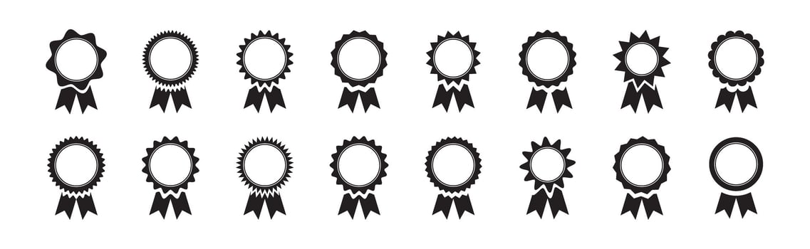 Badge with ribbons icons set. Quality and guarantee labels set vector