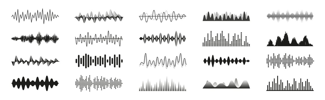 Sound waves set. Audio waveform collection. Vector illustration.