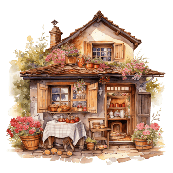 Watercolor Bakery Shop clipart png