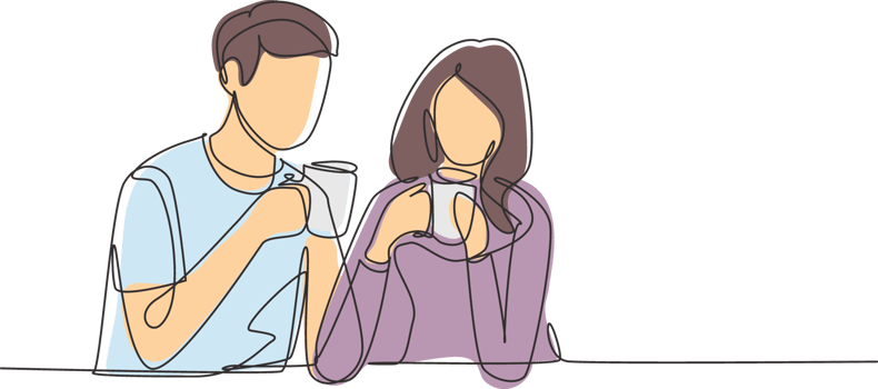 Single continuous line drawing romantic couple sitting enjoying a cup of coffee to enjoy the morning. Happy family and success life concept. Dynamic one line draw graphic design illustration png