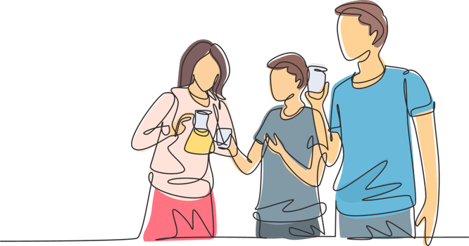 Single one line drawing teenagers celebrate togetherness and friendship by drinking hot tea. Relaxing and refresh moment in life. Modern continuous line draw design graphic illustration png