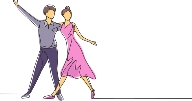 Continuous one line drawing male female professional dancer couple dancing tango, waltz dances together on dancing contest dancefloor. Fun activity. Single line draw design graphic illustration png