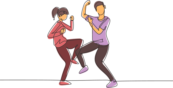 Single one line drawing man woman dancing Lindy hop or Swing together. Male and female characters performing dance at school or party. Modern continuous line draw design graphic illustration png