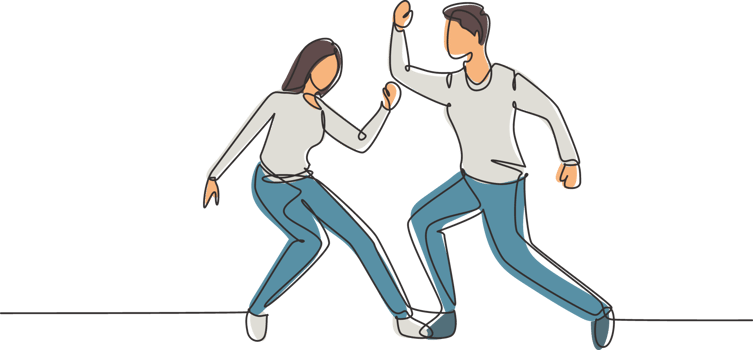 Continuous one line drawing man and woman dancing Lindy hop or Swing. Male and female characters performing dance at school or party. Fun lifestyle. Single line draw design graphic illustration png