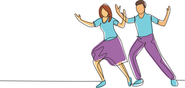 Single continuous line drawing people dancing salsa. Couples, man and woman in dance. Pairs of dancers with waltz tango and salsa styles moves. Dynamic one line draw graphic design illustration png