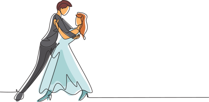 Single one line drawing man and woman romantic professional dancer couple dancing tango, waltz dances on dancing contest dancefloor. Modern continuous line draw design graphic illustration png