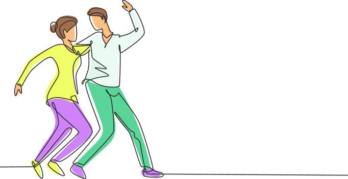 Single one line drawing people dancing salsa. Couples, man and woman in dance. Pairs of dancers with waltz tango and salsa styles moves. Modern continuous line draw design graphic illustration png