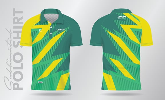 green yellow sublimation Polo Shirt mockup template design for badminton jersey, tennis, soccer, football or sport uniform vector