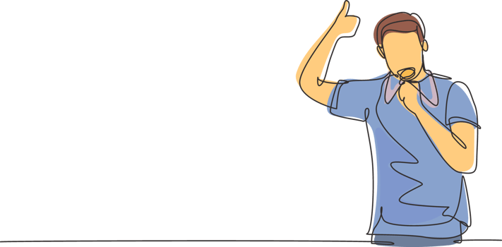 Single one line drawing young man wearing jersey biting his medal after winning world sports competition. Unforgettable moment of victory. Continuous line draw design graphic illustration png