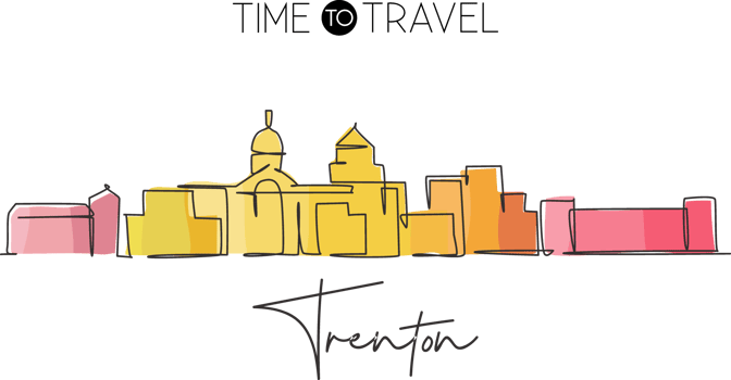 Continuous one line drawing Trenton city skyline, New Jersey. Beautiful landmark. World landscape tourism travel wall decor poster print art. Stylish single line draw design illustration png