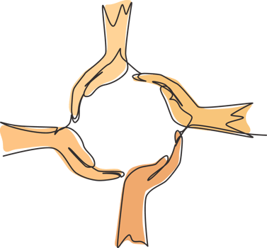 Single one line drawing circle made of hands. Symbol of protection, cooperation, care. Communication with hand gestures. Nonverbal signs. Continuous line draw design graphic illustration png