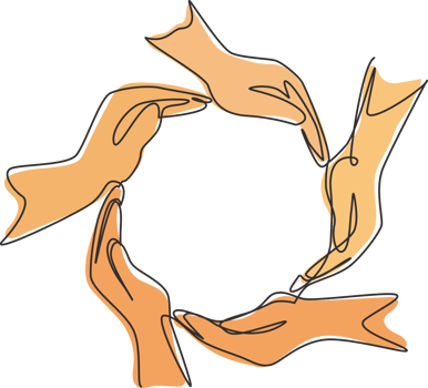 Single continuous line drawing circle made of human hands. Sign or symbol of protection, cooperation, care. Communication with hand gestures. Dynamic one line draw graphic design illustration png