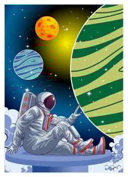astronauts playing on the planet in space vector