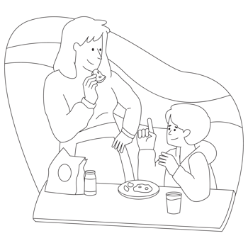 Breakfast Mothers Day Outline 2D Illustrations png