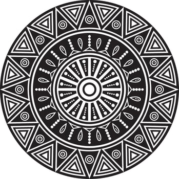 Vector monochrome round Native American ornament. Patterned circle from triangles of Indians of various tribes of America. Incas, Maya, Aztecs, Marlborough.