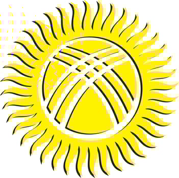 Vector yellow kyrgyz sun ornament. Yurt decoration, shanyrak. Beautiful Asian pattern.
