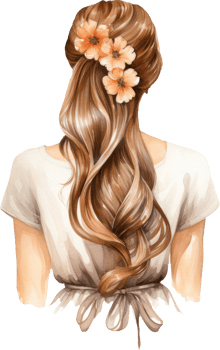 Back view of woman long hair watercolor. AI Generated png