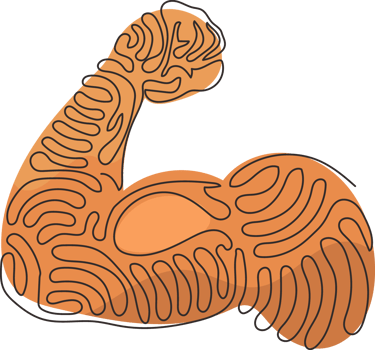 Single continuous line drawing strong power, muscle arms icon. Muscular hand symbol for fitness club emblem, strength human hand. Swirl curl style. One line draw graphic design illustration png