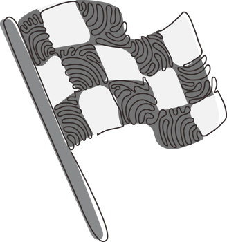 Continuous one line drawing flag icon. Racing sign or symbol. Checkered racing flag. Black and white flag. Finish, start mark. Swirl curl style. Single line draw design graphic illustration png