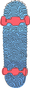 Single one line drawing skateboard, back side. Empty plywood skateboard for freestyle skill. Clear deck for street sport. Swirl curl style. Continuous line draw design graphic illustration png